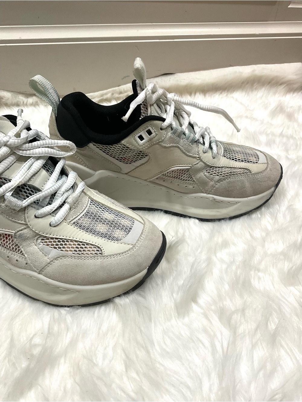 Women’s Burberry Logo Print Leather, Suede and Check Mesh Sneakers - Picture 3 of 13